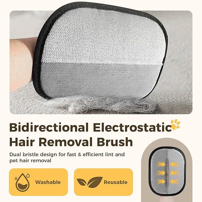 3 Pcs Electrostatic Pet Hair Removal Gloves with Bidirectional Bristle Design, Washable Reusable Cat Dog Hair Remover Grooming Glove Tool for Furniture, Bed Sheets,Car Seat (Yellow)