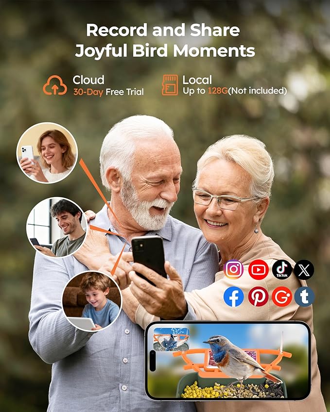 2-in-1 Bird Bath and Bird Feeder with Cameras Solar Powered 2K Dual Cameras Birds Feeder and Bath for Outside Yard Garden, Gift for Dad Mom Kids (Dark Green + Orange)