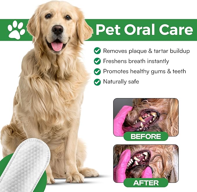 Dog Teeth Cleaning Wipes - Natural Coconut Oil & Aloe - Dental Wipes for Dogs - No-Rinse Pet Dental Finger Wipes - 50 Count