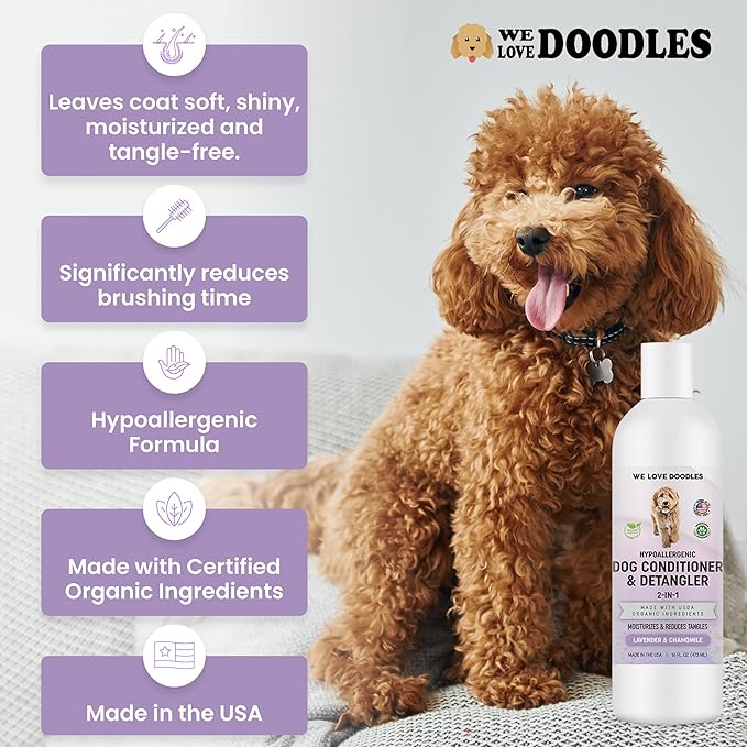 We Love Doodles Dog Conditioner & Dog Grooming Comb - 2-in-1 Conditioner for Allergies & Itching, Lotion Treatment for Dogs, Removes Tangles & Matts, Dematting Pet Combs, Detangler for Matted Hair