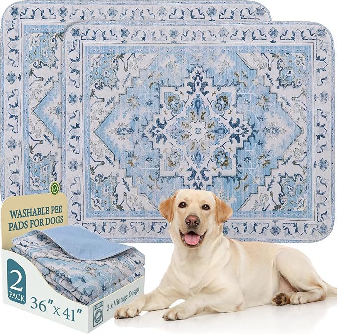 Homimp Washable Pee Pads for Dogs,2 Pack Reusable Puppy Pads Waterproof,Absorbent and Leakproof Dog Pee Pads,Non Slip Puppy Training Pads, Pet Mat for Floor, Crate, Couch, Whelping,Blue, 36"x41"