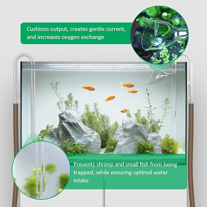 17mm Aquarium Glass Lily Pipe with Inflow, Outflow and Brush & 6 Suction Cups for 5/8" ID (16/22mm) Tubing