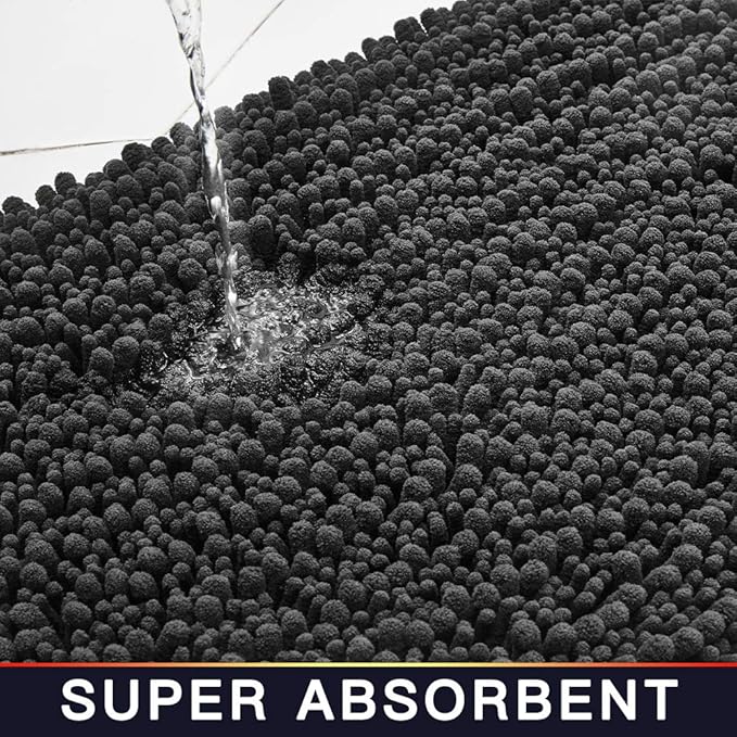 Walensee Bathroom Rug Non Slip Bath Mat (36x24 Inch Dark Grey) Water Absorbent Super Soft Shaggy Chenille Machine Washable Dry Extra Thick Perfect Absorbant Best Large Plush Carpet for Shower Floor