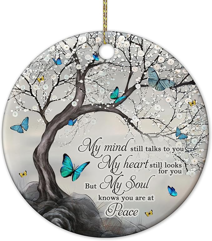 Hyturtle Butterfly Memorial Ornament - Remembrance Ceramic Keepsake with Tree and Quote - Sympathy Gift for Loss of Loved One - Bereavement Christmas Ornament - 3 Inch Memorial 4