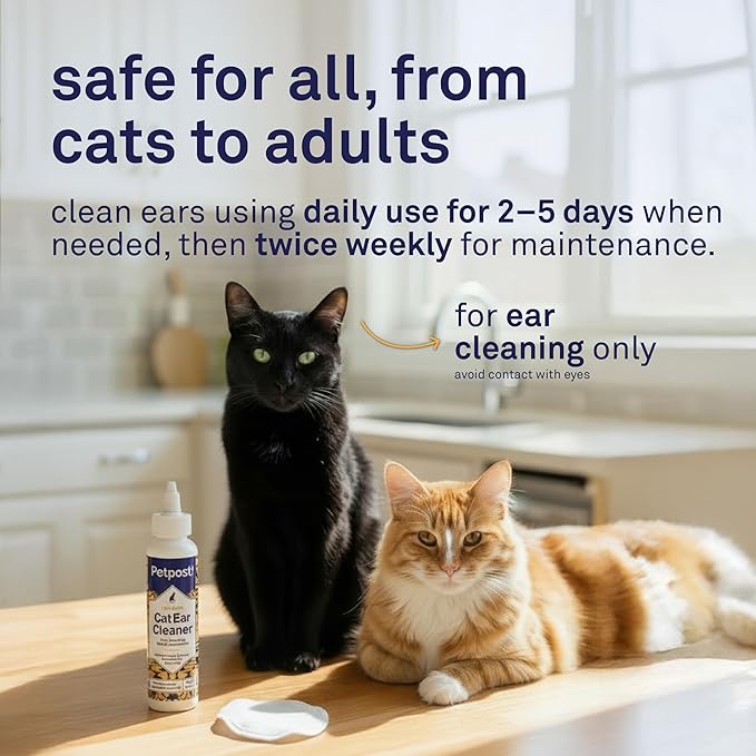 Petpost | Cat Ear Cleaner - Best Ear Remedy for Cats - Natural Coconut Oil Treatment Drops - Alcohol & Medicine Free - 8 oz.