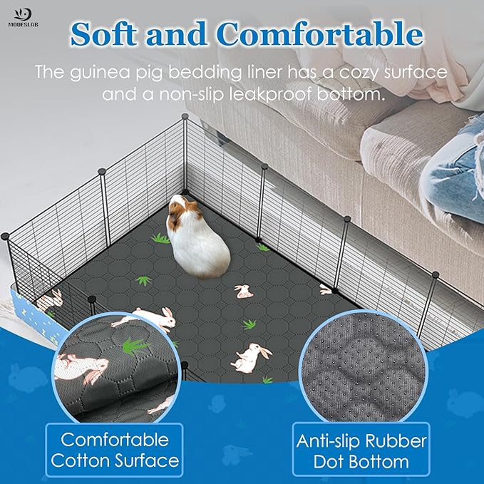 2-Pack Guinea Pig Cage Liner, 24" x 47" Reusable Guinea Pig Bedding Washable Absorbent Pee Pads for Dogs Rabbit Chinchilla Hamster, Leakproof & Anti Slip