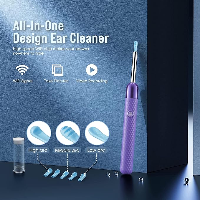 Ear Wax Removal - 1080P Camera Earwax Remover Tool - Ear Canal Cleaner - Ear Cleaning Kit - Ear Camera for iOS & Android (Purple)