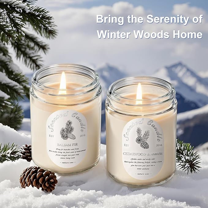 Winter Candle Gift Set, 4 Pack 28oz Soy Wax Scented Candles for Home – Cinnamon Apple, Balsam Fir, Vanilla Bean, Cedarwood & Amber – Cozy Aromatherapy Candles for Christmas, Holiday & Home Decor Gifts
