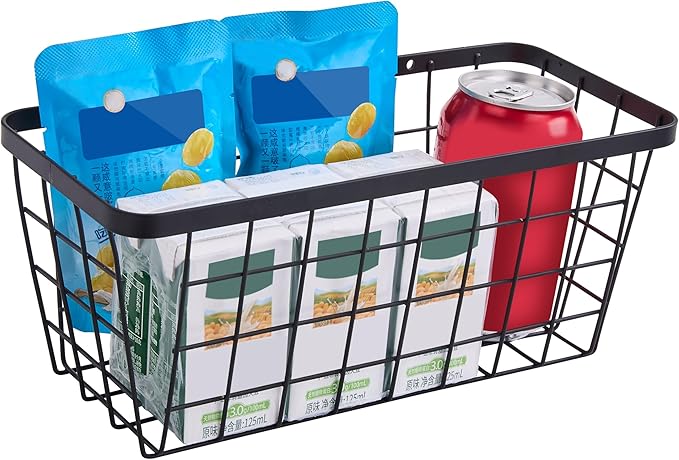 4 set Hanging Wall Basket Organizer,Over the Cabinet Door Wire Baskets for Organizing -Space-Saving Hanging Baskets for Organizing,Wall Mount Storage,No Drilling Adhesive Wall Storage Basket, Black