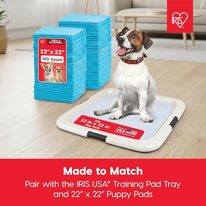 IRIS USA Pee Pad Holder - For Regular Sized Dog and Puppy Pee Pads, Secured Latches, Non-Skid Feet, High Polish Finish for Easy Cleaning, Leak Protection, Fits 22"x22" Pad or Larger, Square, Dark Gray