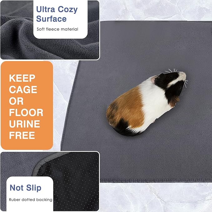Guinea Pig Fleece Cage Liners, Washable Reusable Leakproof Guinea Pig Bedding Super Absorbent Guinea Pig Pee Pads Anti Slip Mat for Small Animals Rabbit Hamster Rat - 2 Pack 48" x 24"
