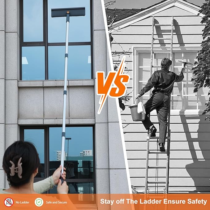 Window Cleaning Kit, Rotatable Window Squeegee for Home with 60" Extension Pole for High Windows, 3 Microfiber Cloths, Screen Brush, for Glass Indoor Outdoor