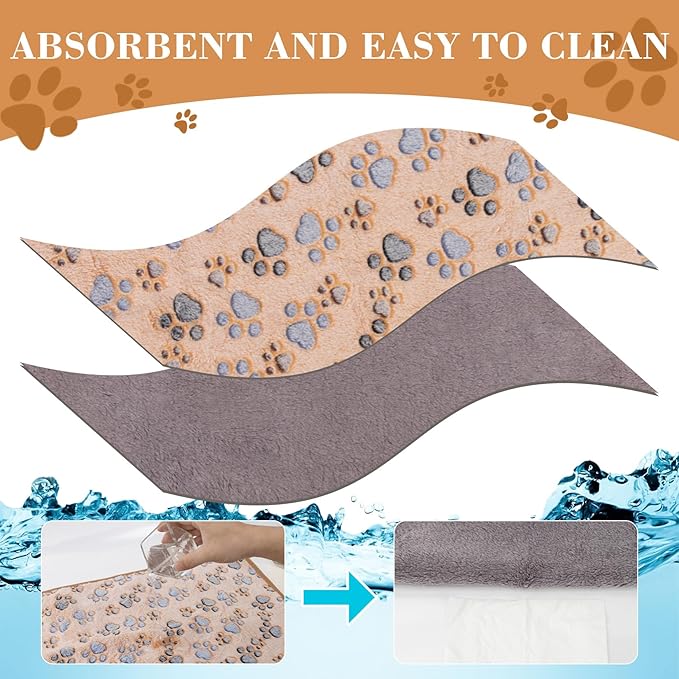 Guinea Pig Fleece Blanket 3PCS Waterproof Puppy Blankets for Small Dogs Guinea Pig Cage Liner Washable Pee Pads for Pet Rabbit Hamster Ferret Chinchilla （Paw Print 3 Color） 23.6 X 15.7 Inch