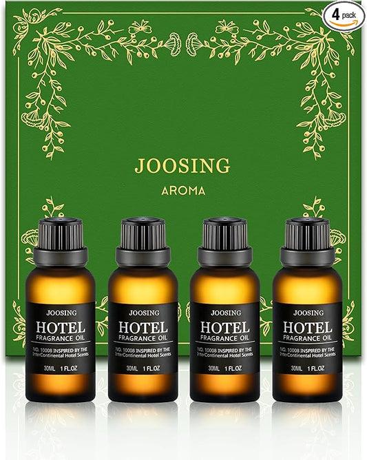 Hotel Diffuser Oils Gift Set, Joosing Hotel Essential Oils 4 x 30ml Large Bottles (4 Fl Oz Total), Premium Fragrance Oil No. 10008 The InterContinental for Aromatherapy Diffusers and Humidifiers