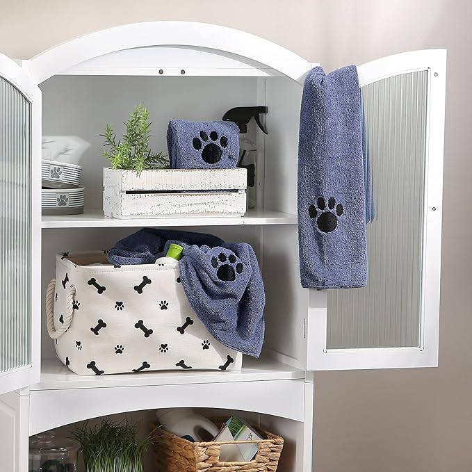 Bone Dry Pet Grooming, Embroidered Microfiber Towel Drying Collection, 15x30, Stonewash Blue