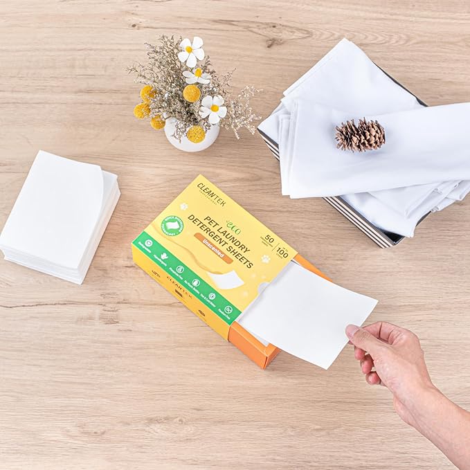 Restaurantware-Clean Tek Professional Detergent Laundry Sheets 50 Pet Cloth Laundry Soap Sheets-Up to 100 Loads, Hypoallergenic, Garment Cleaning Detergent Strips, Suits All Fabrics and Temperatures