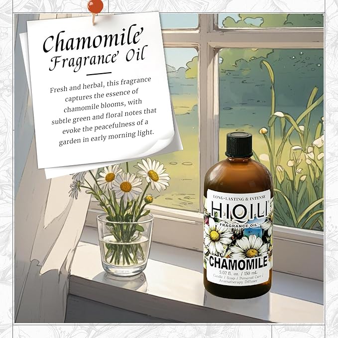 HIQILI Chamomile Fragrance Oil for Candle, Soap Making, Use in Essential Oil Diffusers, Add to Body Lotion, Laundry Dryer Balls - 5.07 Fl Oz