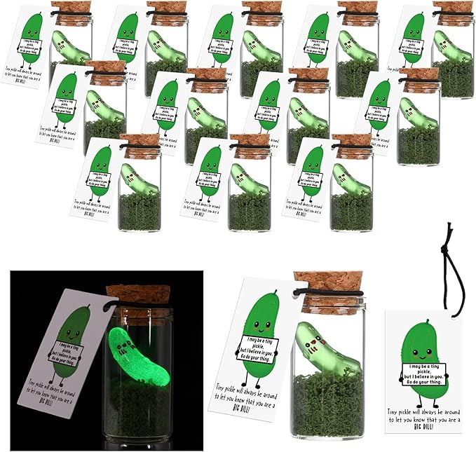 100 Sets Emotional Gift Pickle Support Inspirational Mini Luminous Pickle Affirmations Cards with Glass Bottle Desk Pet Gift for Vet Tech Student Classroom Party Favors