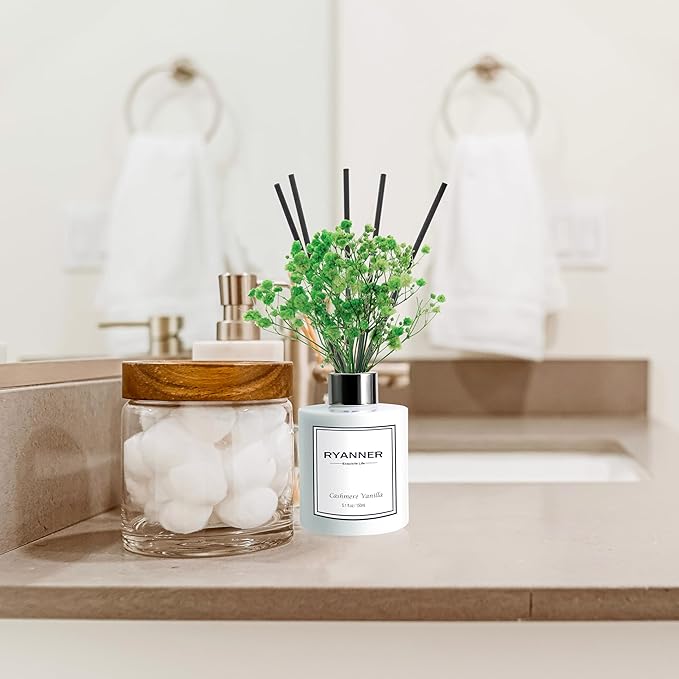 Reed Diffuser Set,5.1 fl oz Cashmere Vanilla Scent Diffuser with Sticks Home Fragrance Reed Diffuser with Essential Oil for Bathroom Shelf Decor&Air Freshener,Home Bathroom Office Decor&Gifts