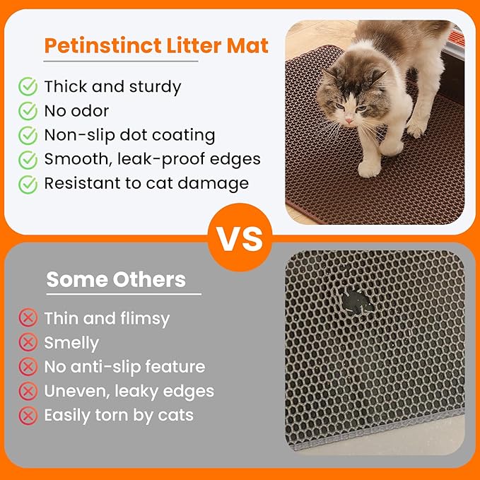 Jumbo Cat Litter Mat, 46x26 Inches Double Layer Honeycomb Litter Trapping Mat, Non Slip Waterproof Urine Proof Extra Large Cat Litter Box Mat, Kitten Supplies and Essentials, XXL, Brown