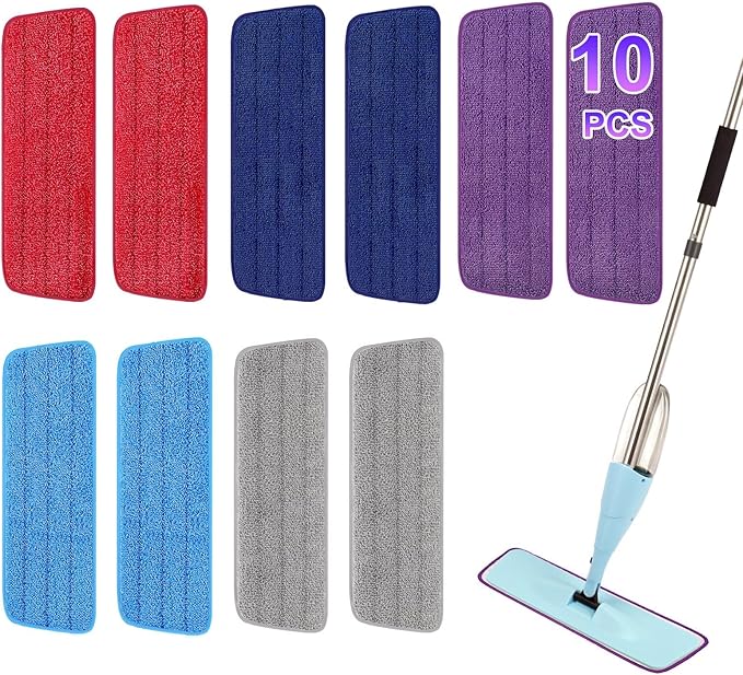 10 Pack 16.5 inch Reusable Mop Pads Microfiber Spray Mop Replacement Heads for Wet/Dry Mops Compatible with Bona Floor Care System