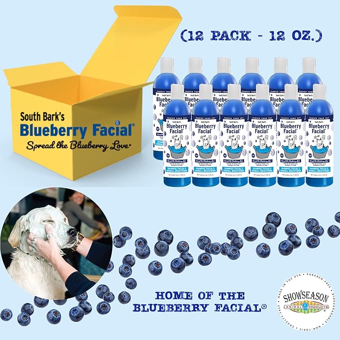 South Bark's Blueberry Facial® Pet Shampoo 12 oz. for Dogs & Cats | Pack of 12 | Brightener & Tear Stain Remover - Lasting Odor Eliminator | Paraben-Free | Biodegradable | Non-Toxic | Made in USA