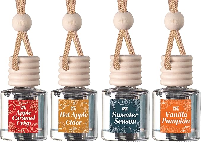 CE Craft Hanging Car Air Freshener – Fragrance Oil Diffuser with Essential Oils – Long-Lasting Aromatherapy Scents for Automobiles – 4 Pack, Fall