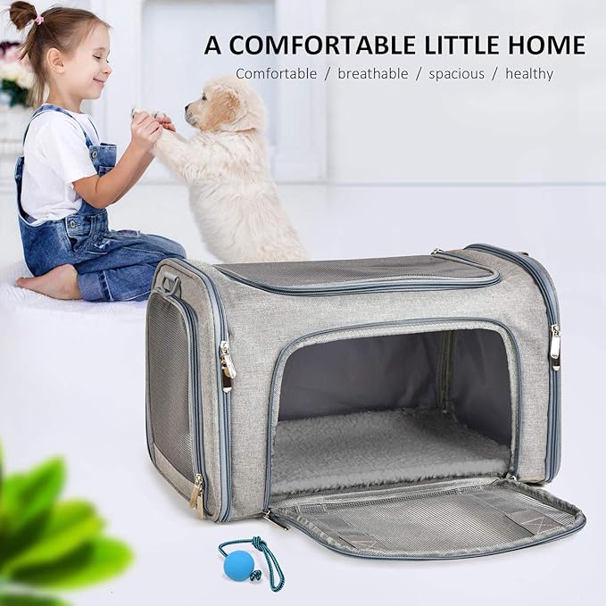Henkelion Cat Carriers Dog Carrier Pet Carrier For Small / Medium Cats Dogs Puppies (Up To 15lbs), TSA Airline Approved Small Dog Carrier Soft Sided, Collapsible Waterproof Travel Puppy Carrier - Grey