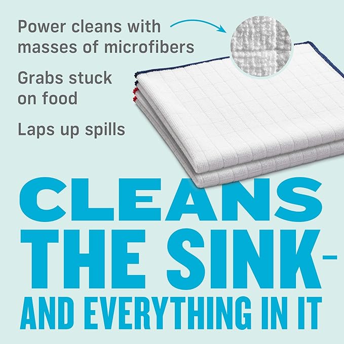 E-Cloth Wash & Wipe Dish Cloth, Microfiber Cleaning Cloth Reusable Paper Towel Alternative Cloths, Dish Towels for Drying Dishes, Glassware, Cookware and Countertops, 100 Wash Guarantee, 2 Count