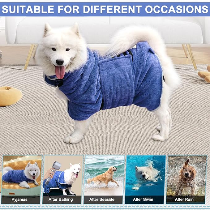 Dog Towel, Gimilife Dog Bathrobe Pet Grooming Towel Drying Coat Robes for After Bath Collection Absorbent Microfiber Towels Dogs Bath Towels for Drying Dogs Small Medium Large