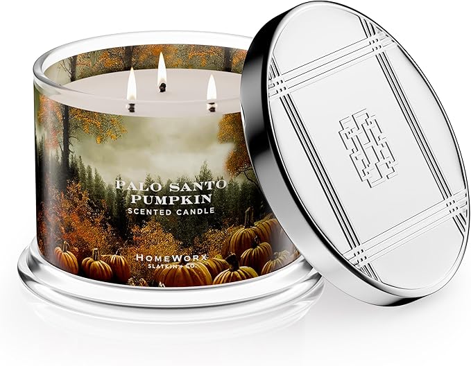 HomeWorx by SLATKIN + CO. Candle- Palo Santo Pumpkin, 14 oz. 3-Wick Premium Scented Candle - 20-40 Hours Burn Time