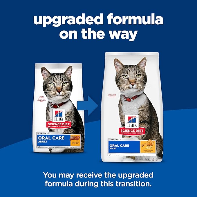 Hill's Science Diet Oral Care, Adult 1-6, Plaque & Tartar Buildup Support, Dry Cat Food, Chicken Recipe, 7 lb Bag