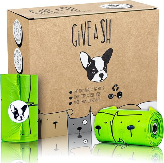 100% Certified Home Compostable Dog Poop Bags - 10% to Charity - ASTM D6400 & EN 13432 Compliant - 240 x Plant Based Compostable Poop Bags (16 Rolls)