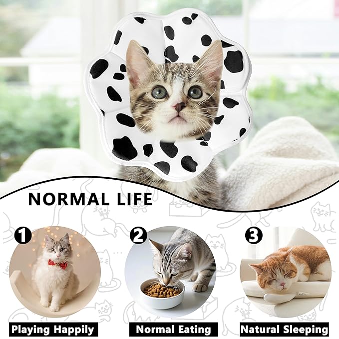 Soft Adjustable Cat Cone Collar, Comfortable Cat Recovery Collar Suitable for Various Types of Cats,Elizabethan Neck Protective Collar for Cats After Surgery (Milk, Large)