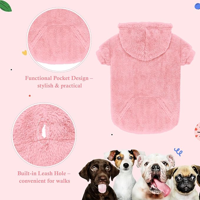 4XL Dog Sweaters for Large Dogs,Dog Hoodie,Warm Fuzzy Fleece Sweatshirt with Hood & Pocket,Leash Hole,Cozy Cold Weather Pet Clothes Sweater Hoodie for Large Dogs(Pink,4XL)