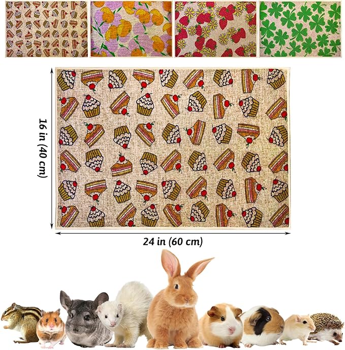 kathson 4 Pcs Guinea Pig Cage Liner Washable Small Animals Bedding Waterproof Guinea Pig Training Mat Reusable Pee Pads for Hamster Rat Chinchilla Hedgehog Gerbil