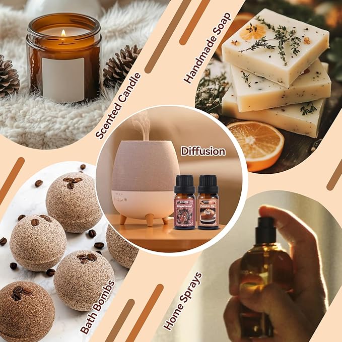 Spice Fragrance Oils Set, AVEOIRA Fall Essential Oil Set for Diffuser, Candle, Soap Making, Nutmeg, Pumpkin Spice, Vanilla, Cinnamon, Spiced Cider, Gingerbread, Scented Oils, 6x10ml