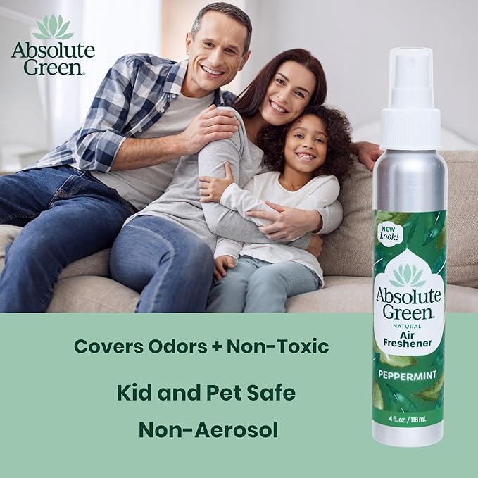 Absolute Green Air Freshener Room Spray, Covers Odors, Non-Toxic, Safe around Kids +Pets, Natural Peppermint Scent 4oz (Pack of 1)