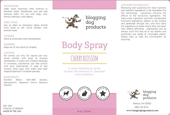 Dog Deodorizing Spray – Long-Lasting Dog Cologne & Pet Odor Eliminator – Cherry Blossom Scented Dog Perfume for Smelly Dogs – Safe, Refreshing Dog Grooming Spray