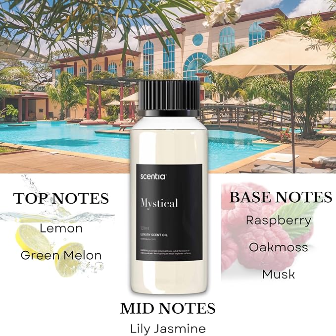 Scentia Hotel Diffuser Oil Inspired by The Wynn, Las Vegas Hotel - 120 mL 4.06 fl oz - Essential Oil Blend Melon, Raspberry, Jasmine & Lemon for Aromatherapy Diffusers - Mystical, Thanksgiving Gift