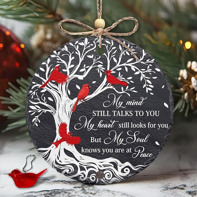 Hyturtle Cardinal Memorial Ornament - My Mind Still Talks to You 4" Stone Ornament - Sympathy Gift for Loss of Loved One - Memorial Hanging Home Decorations Ornaments Memorial 3