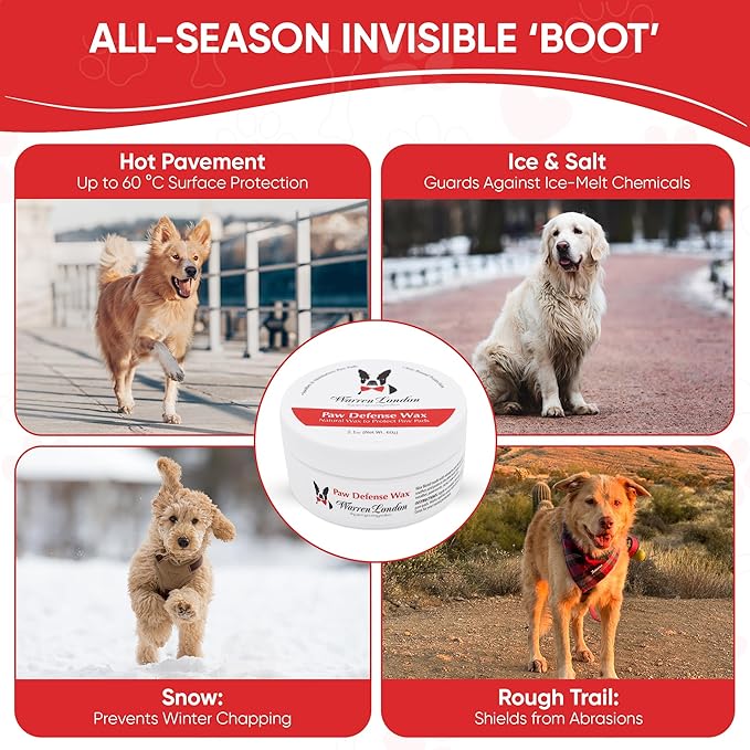 Warren London Paw Defense Wax | All-Season Dog Paw Balm with Beeswax, Aloe & Vitamin E | Shields Pads from Hot Pavement, Ice & Rough Terrain | Soothes Dry, Cracked Paws | Made in USA