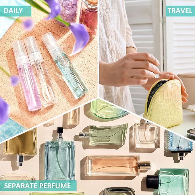 Zhehao 200 Pcs Mini Spray Bottles 5 ml Clear Glass Perfume Bottles Refillable Fine Mist Perfume Atomizer Portable Empty Sample Containers for Cleaning, Essential Oils, Travel (Clear Cap)