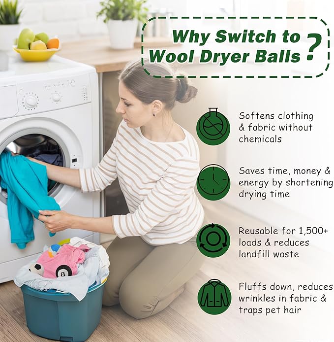 Wool Dryer Balls XL Size 6 Pack - Fun Dryer Balls with Ball Patterns Cute Dryer Balls Laundry Reusable Anti Static Handmade New Zealand Wool Balls (Ball Patterns with Primitive Color)