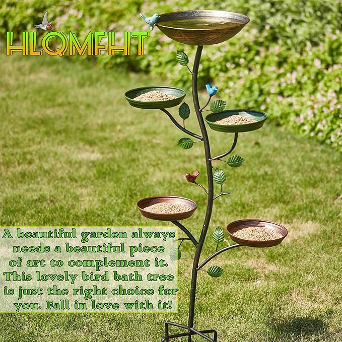 44.5" H Bird Baths for Outdoors with Metal Stakes, Standing Bird Baths with 4 Metal Bird Feeder Trays, for Garden Yard Decor