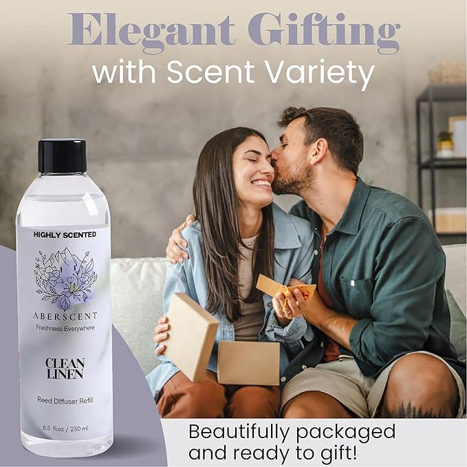 Clean Linen Aberscent Premium Reed Diffuser Oil Refill (8.5 Fl Oz/250ml) – Long-Lasting Fragrance Oil for Home, Office & Spa – Relaxing Scent, Luxury Hotel-Style Aroma