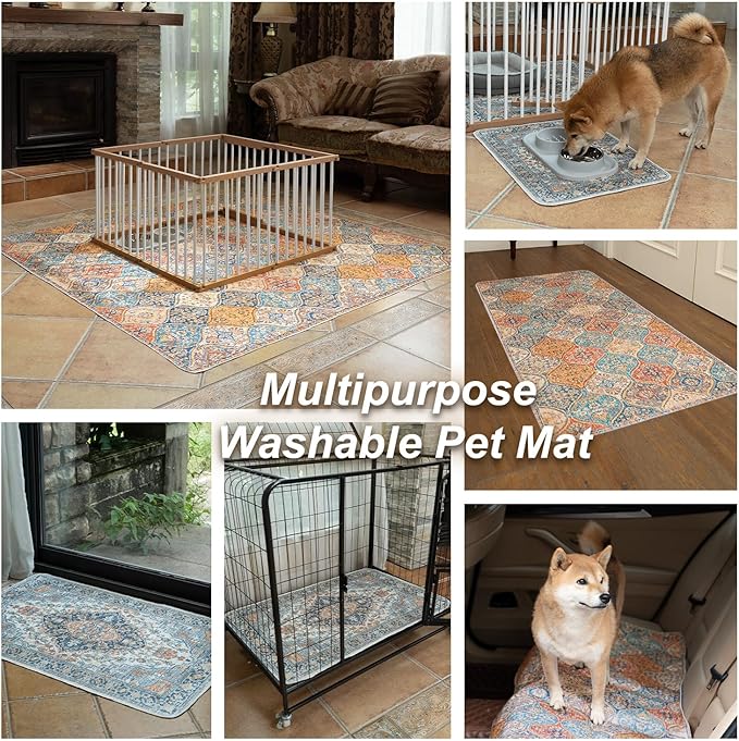 nunubaby Washable Pee Pads for Dogs, Stylish, Non-Slip and Leak-Proof Pee Pads. Reusable Potty Pads for Dogs for Crates and Floors.(Blue/Multi, 24" x48" )