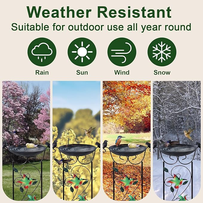 hogardeck 2 Pack 35” Metal Bird Bath with Garden Trellis for Climbing Plants Outdoor, Vintage Detachable Decorative Birdbath Bowl, Metal Plant Support for Climbing Flowers