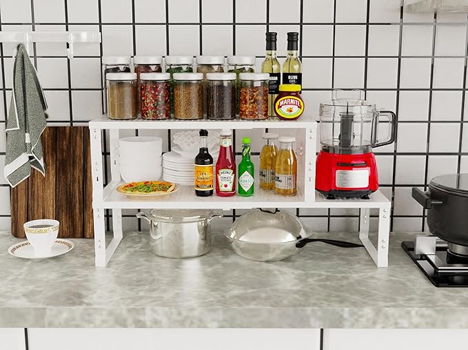 Adjustable Expanable Stackable Spice Rack Shelf Pantry Storage Organizer for Kitchen Cabinet,Countertop,Bathroom and More.Space is no Longer Limited(3Packs/White/Medium)