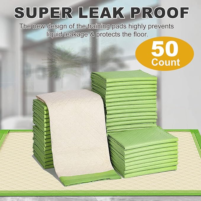 Gardner Pet Dog Pee Pads Rugular 22"x22", Thicker ECO Green Small Disposable Puppy Training Pads Super Absorbent Full Edge-Wrapping Pad for Dogs, Puppies, Doggies, Cats-(50 Count)